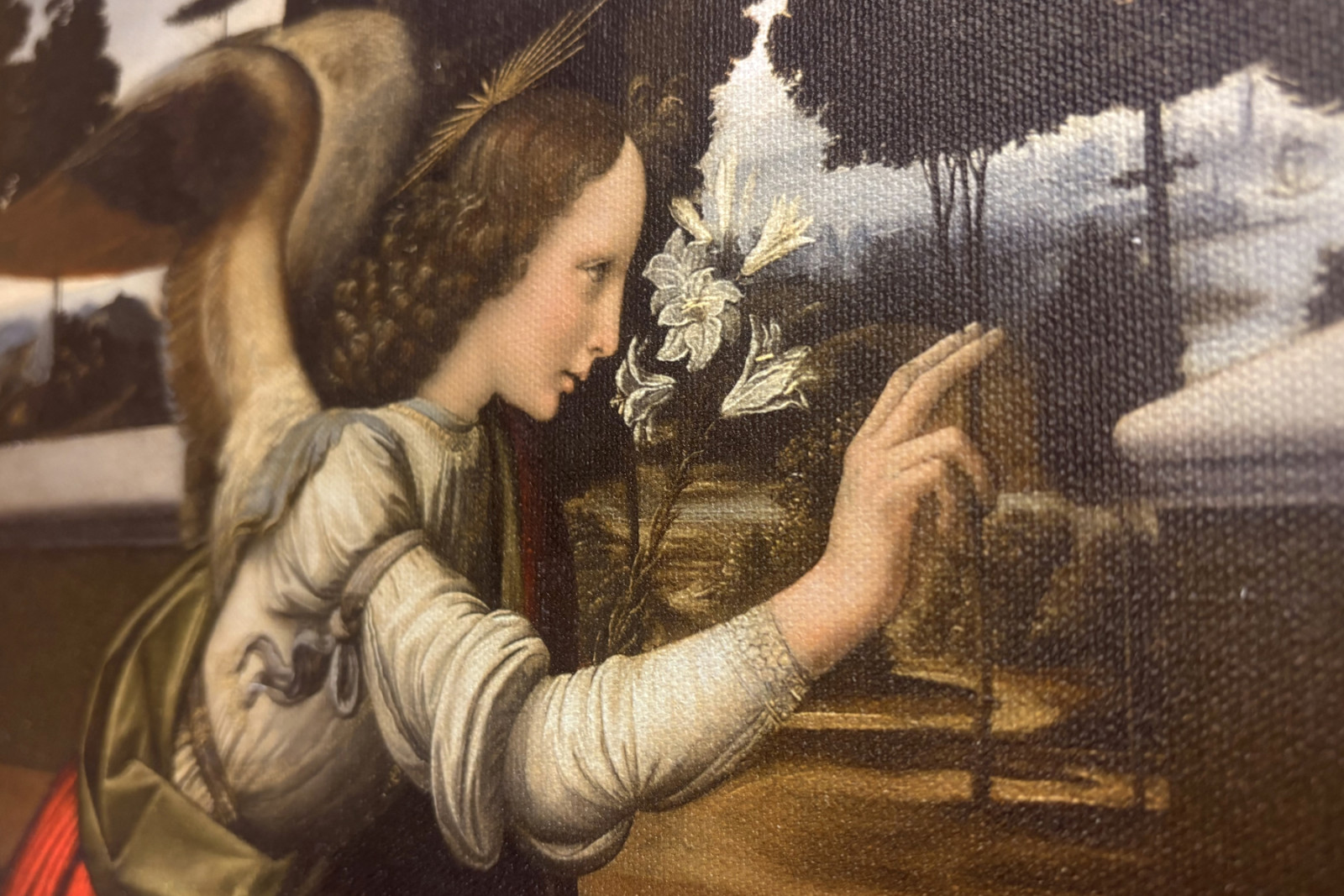 Italien Toskana Florenz, Uffizien: Die Verkündigung, Gemälde von Leonardo da Vinci (1452-1519), Öl auf Holz, ca. 1472-1475, 98x217 cm - Leonardo da Vinci