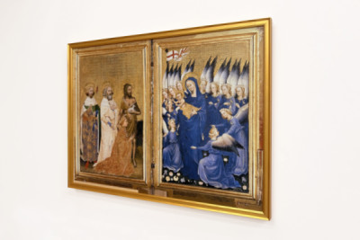 Richard II. wird der Jungfrau und dem Kind von seinem Schutzpatron Johannes dem Täufer und den Heiligen Edward und Edmund vorgestellt, ca. 1395-99