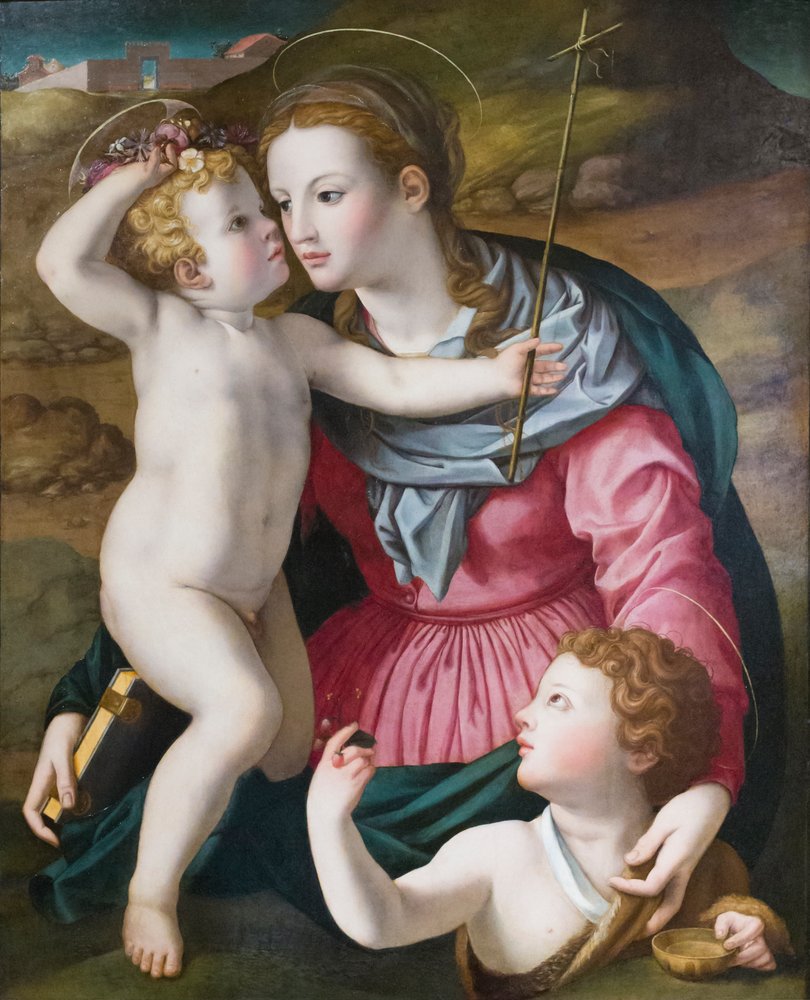 Madonna mit Kind und Johannes dem Täufer von Agnolo (circle of) Bronzino