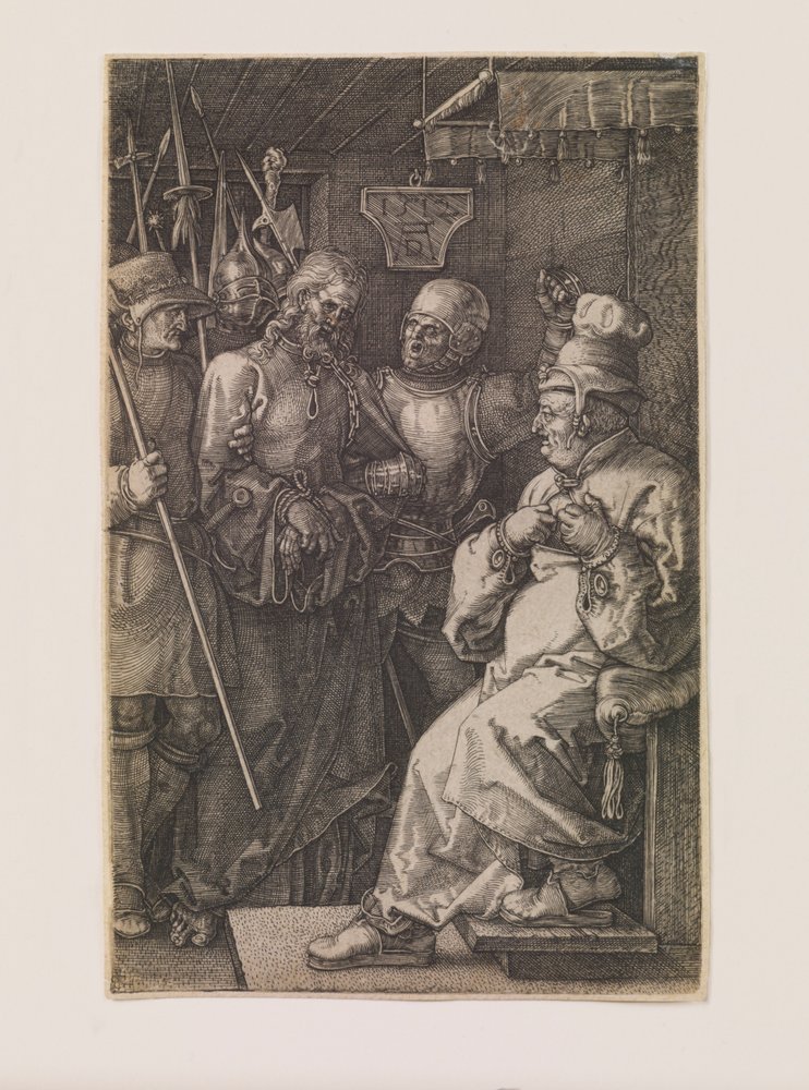 Christus vor Kaiphas, aus der Serie „Die gravierte Passion“ von Albrecht Dürer