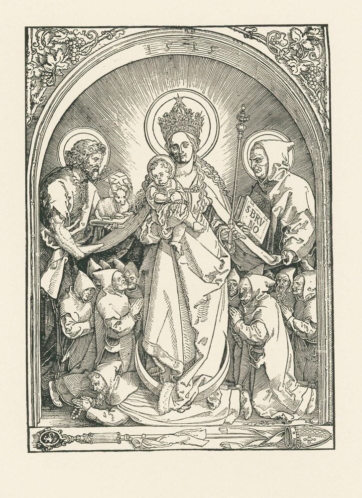 Madonna mit Kartäusermönchen, Heiligen Johannes dem Täufer und Bruno von Albrecht Dürer or Duerer