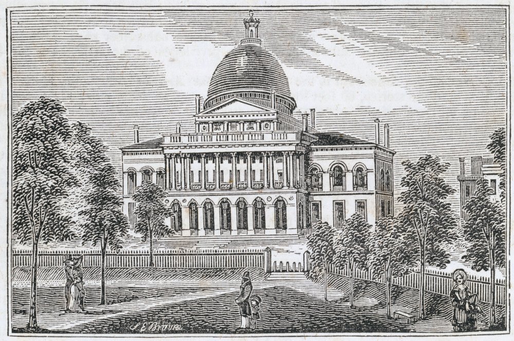 Südansicht des State House in Boston an der Beacon Street, aus 