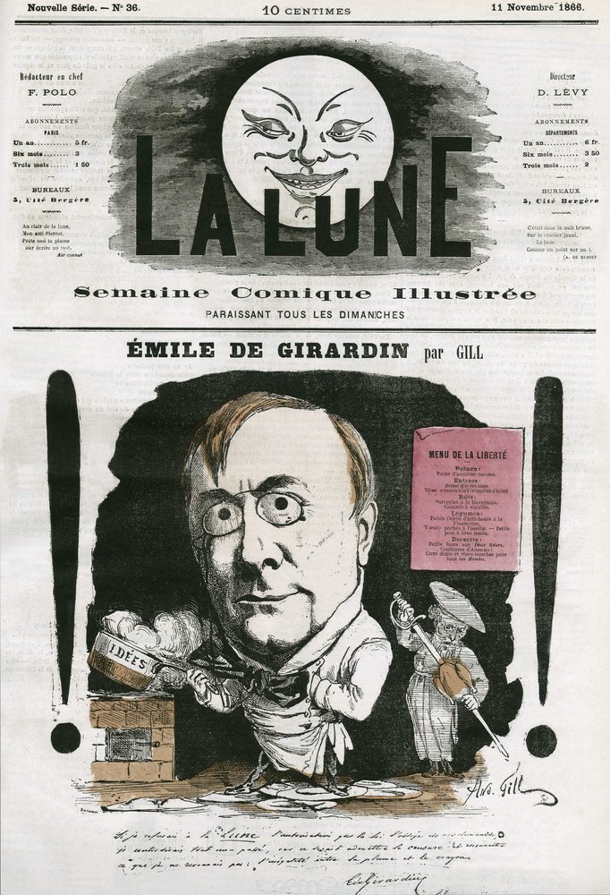 Porträt von Emile de Girardin (1806-1881), französischer Journalist. Karikatur von Gill, in „La Lune“, 11. November von Andre Gill