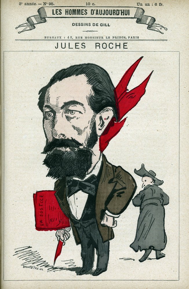 Porträt von Jules Roche (1841-1923), französischer Politiker, er war Abgeordneter und Minister für Handel und Industrie von 1890 bis 1892. Karikatur von Gill, Paris. von Andre Gill