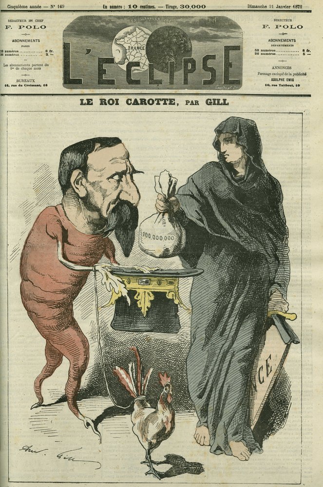 Der Karottenkönig, Napoleon III. (1808-1873), Präsident der Republik und Kaiser der Franzosen bis zur Niederlage von Sedan 1870. Titelbild in 