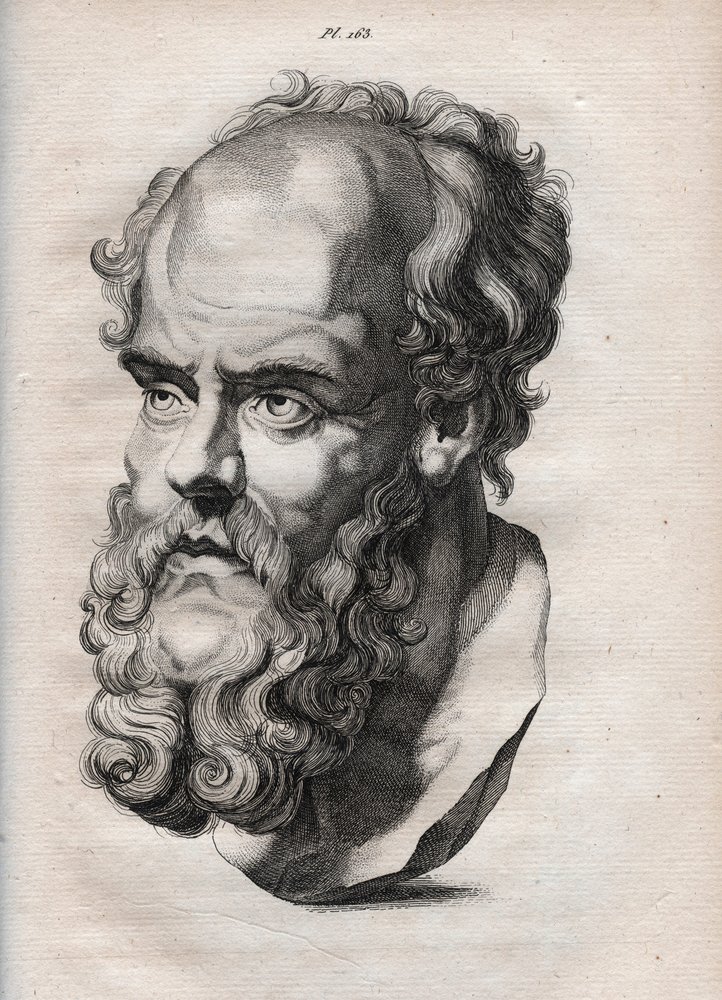 Physiognomie - Physiognomik - der griechische Philosoph Sokrates (ca. 469 v. Chr.-399 v. Chr.) (Büste von Sokrates (ca. 469 v. Chr.-399 v. Chr.), athenischer Philosoph) - Gravur von 1808 in „Die Kunst, Menschen durch Physiognomie zu erkennen“ von Johann Ca von Anonymous Anonymous