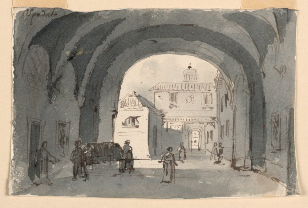 Bühnenbild, Krankenhaus in Brescia von Antonio Giuseppe Basoli