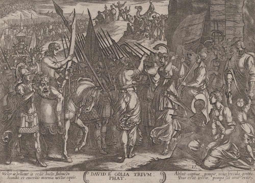 Tafel 17: David kehrt triumphierend mit dem Kopf von Goliath zurück, aus 