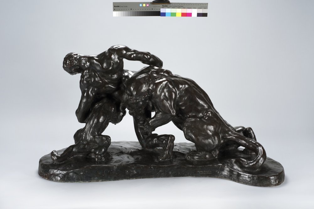 Mann im Kampf mit Löwinnenjungem (Bronze) von Arthur Putnam