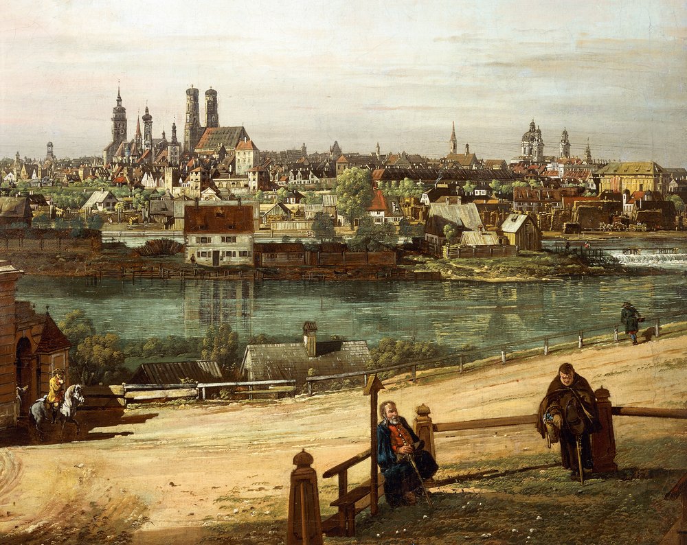 Blick auf München von Haidhausen mit dem Fluss Isar im Zentrum (Detail) von Bernardo Bellotto