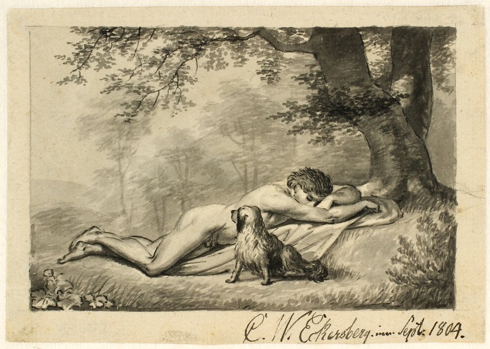 Schlafender nackter Junge an einer Mauer von Christoffer Wilhelm Eckersberg