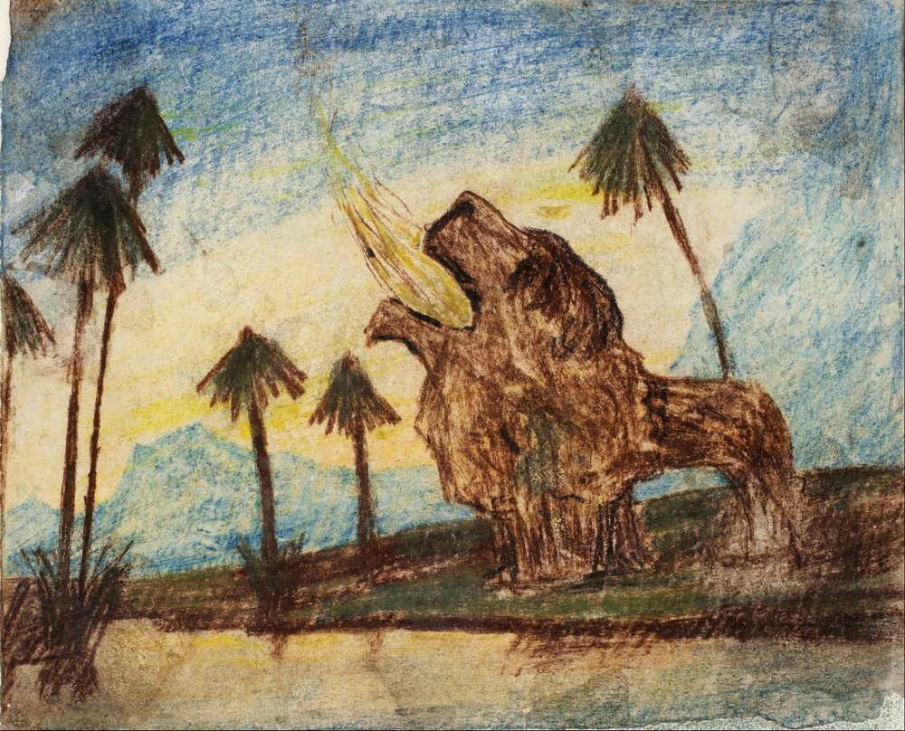 Ohne Titel (Landschaft mit Löwen) von Carl Fredrik Hill