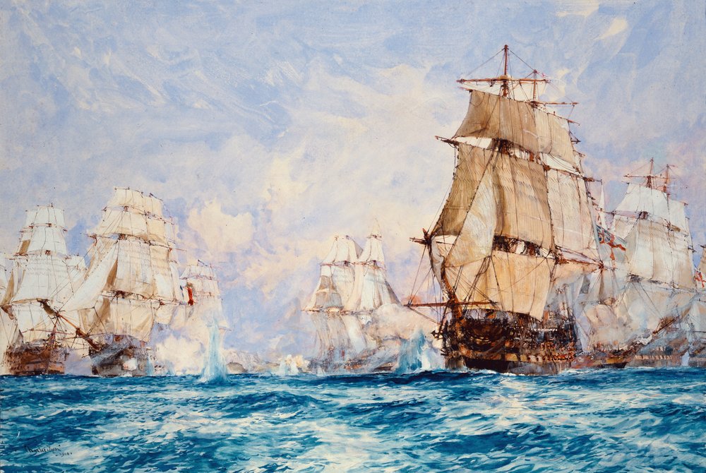 Die Blockade von Toulon, die Aktion vor Bandol im Jahr 1810, 1918 von Charles Edward Dixon