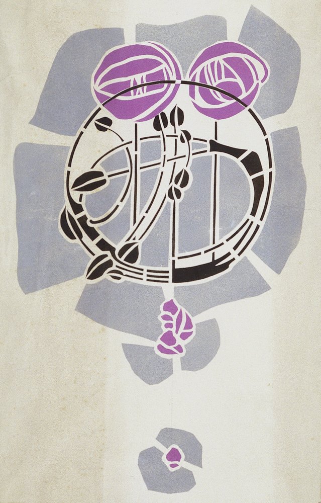 Moderne Reproduktion vom Original Mackintosh Schablone für Wanddekoration, Rosenmotiv, 1902 von Charles Rennie Mackintosh