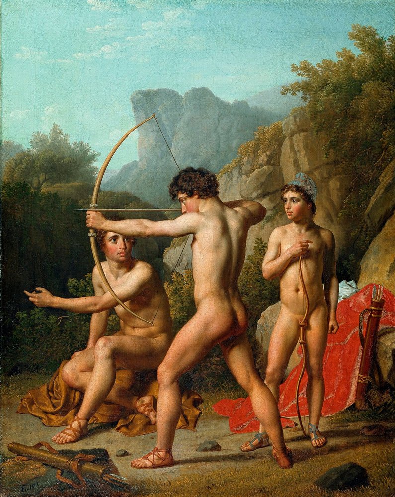 Drei spartanische Jungen beim Bogenschießen von Christoffer Wilhelm Eckersberg