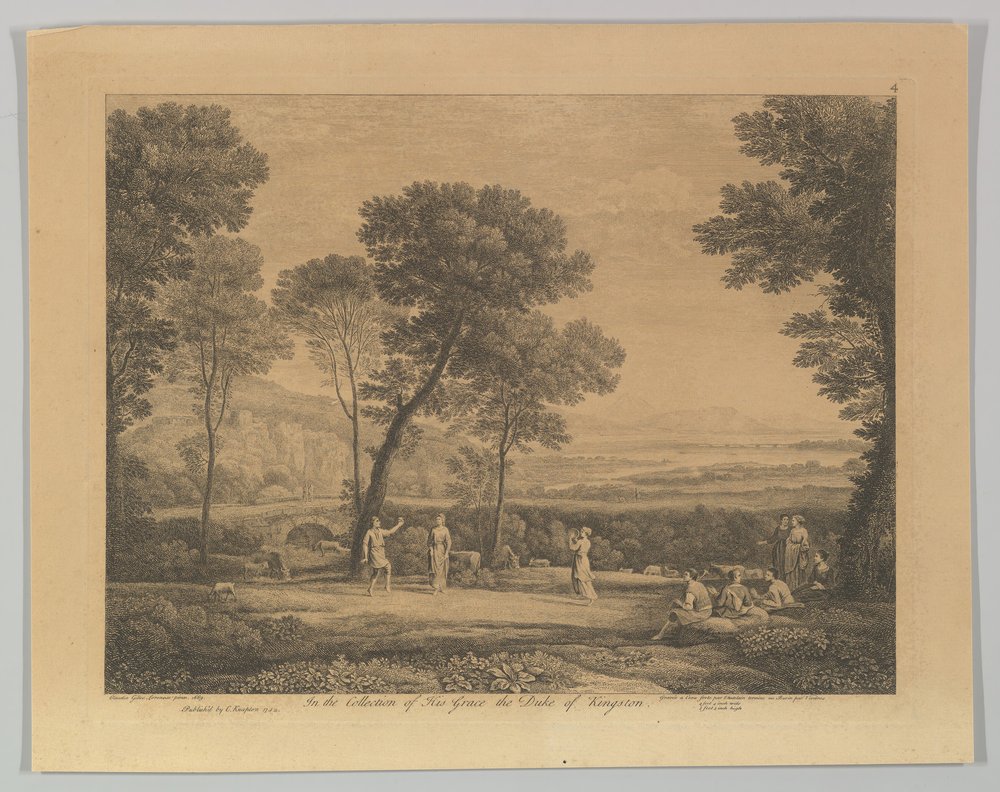 Tanz unter den Bäumen Landschaft mit ländlichem Tanz, 1742 von Claude Lorrain