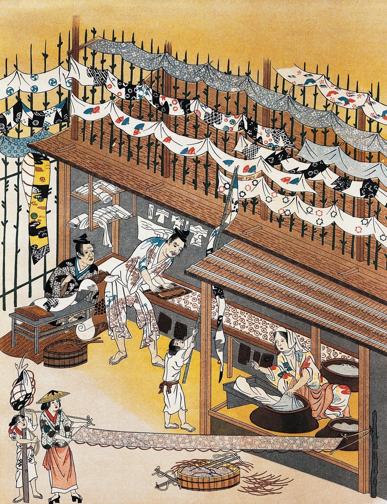 Handwerker bei der Arbeit, Malen von Seidenschirmen, Edo-Zeit (1600-1868)