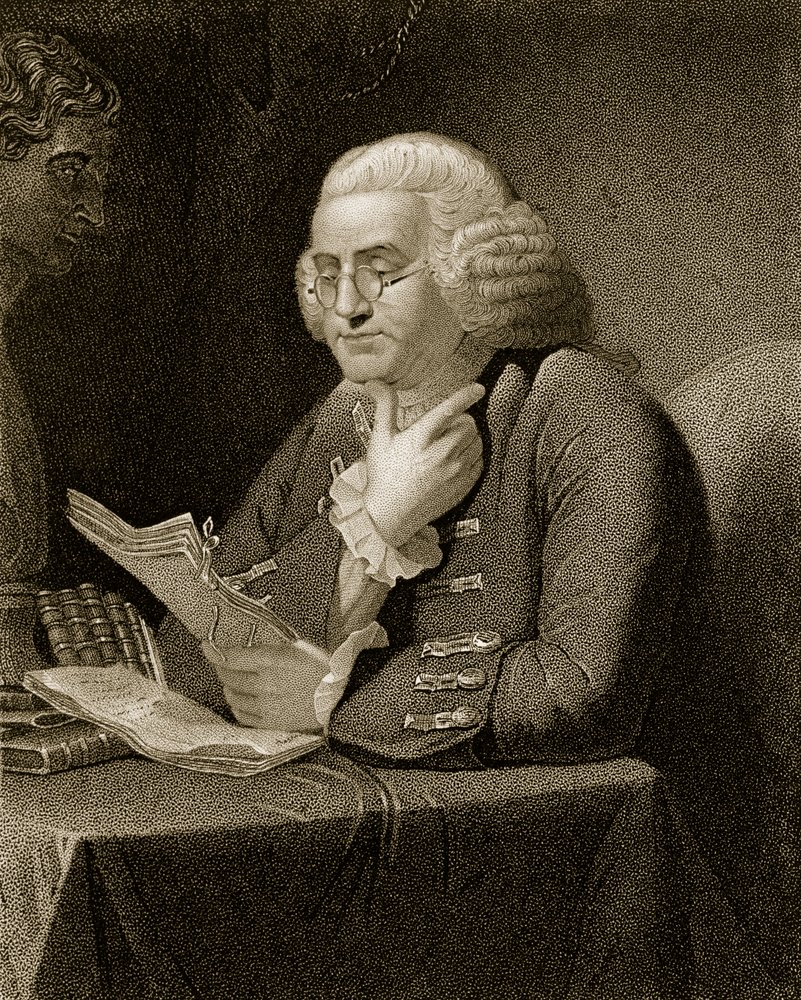 Porträt von Benjamin Franklin, gestochen von Thomas B. Welch (1814-74) von David Martin