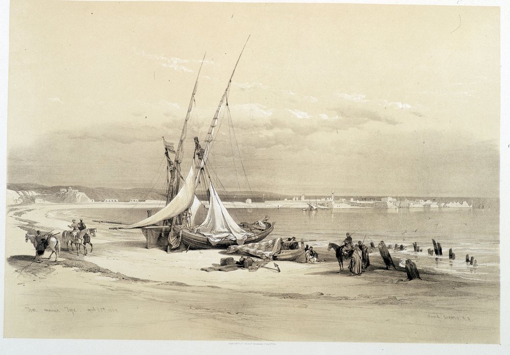 Ansicht der Stadt Tyrus (Tyrus) im Libanon, Zeichnung gemacht am 27/04/1839 in „Das Heilige Land“, London 1849 von David Roberts