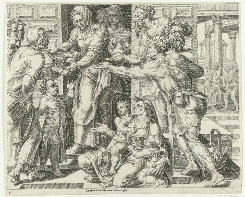 Die tugendhafte Frau übt Nächstenliebe (Lob auf die tugendhafte Hausfrau) von Dirck Volckertsz. Coornhert