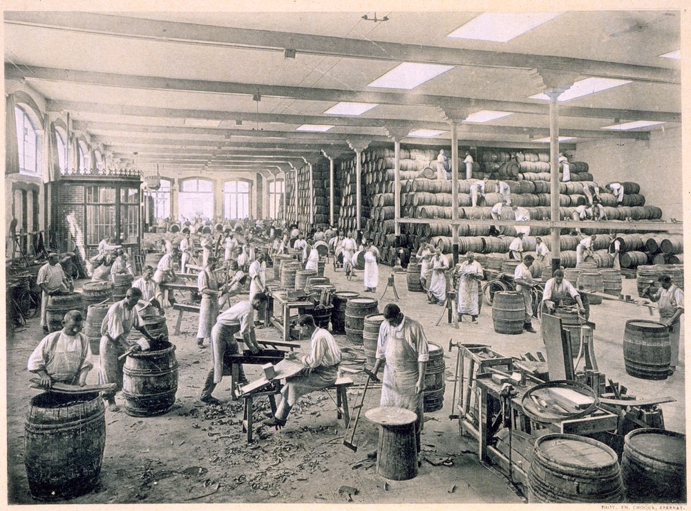 Fässer bauen, aus 'Le France Vinicole', veröffentlicht von Moet und Chandon, Epernay von E.M. Choque