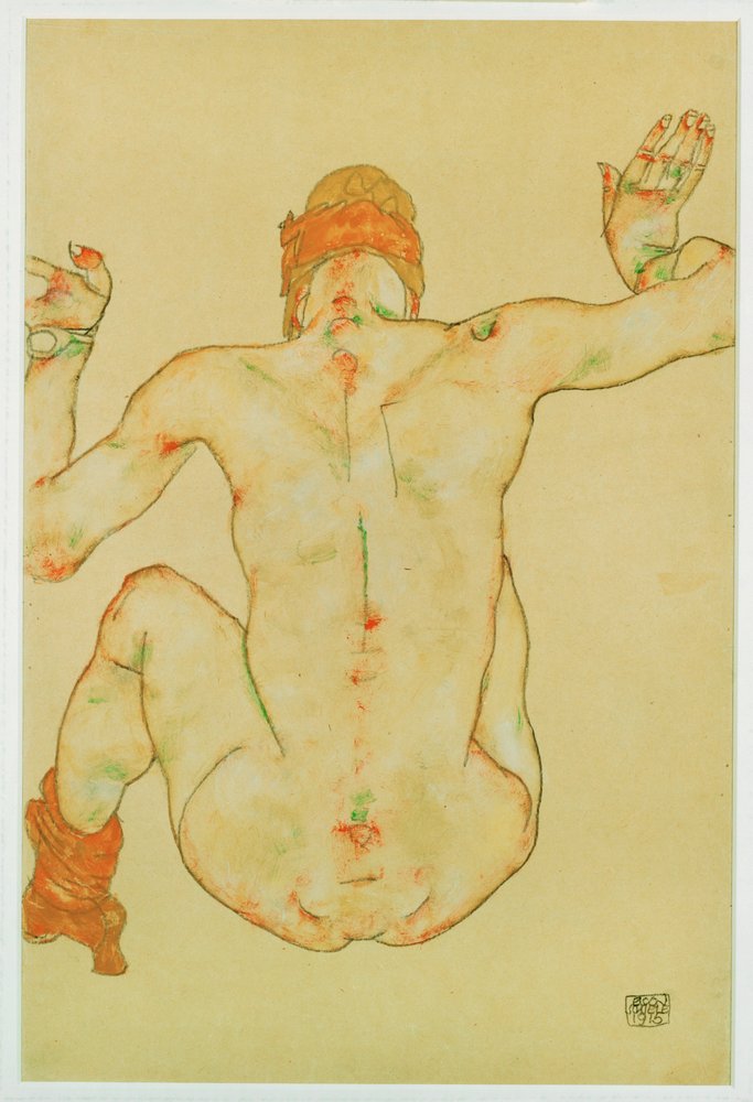 Sitzender weiblicher Akt, Rückansicht von Egon Schiele