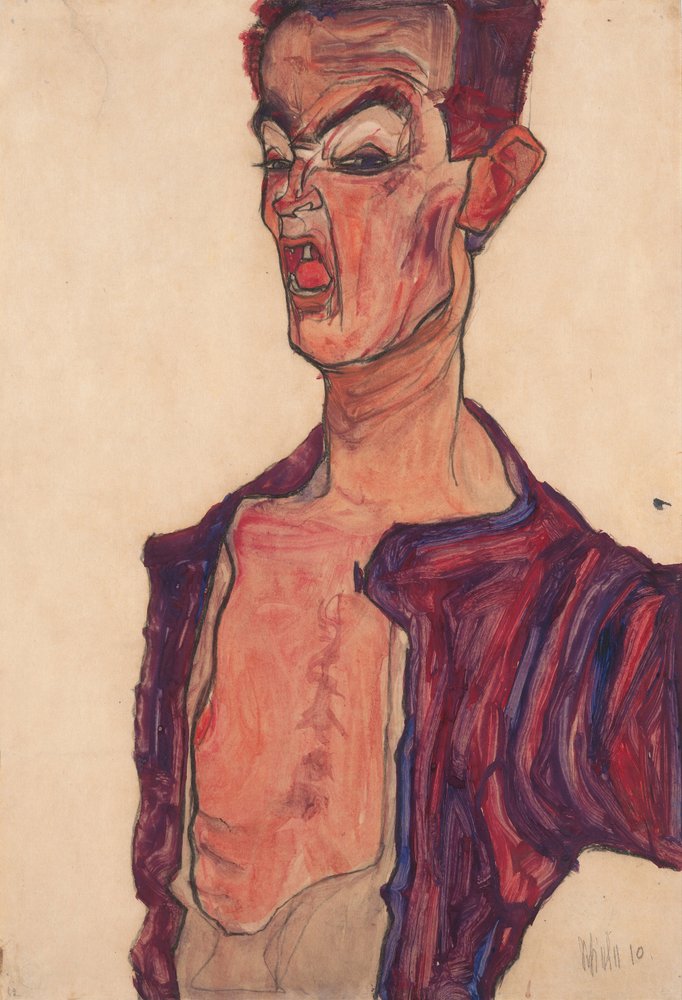 Selbstporträt, Grimassierend, 1910 von Egon Schiele