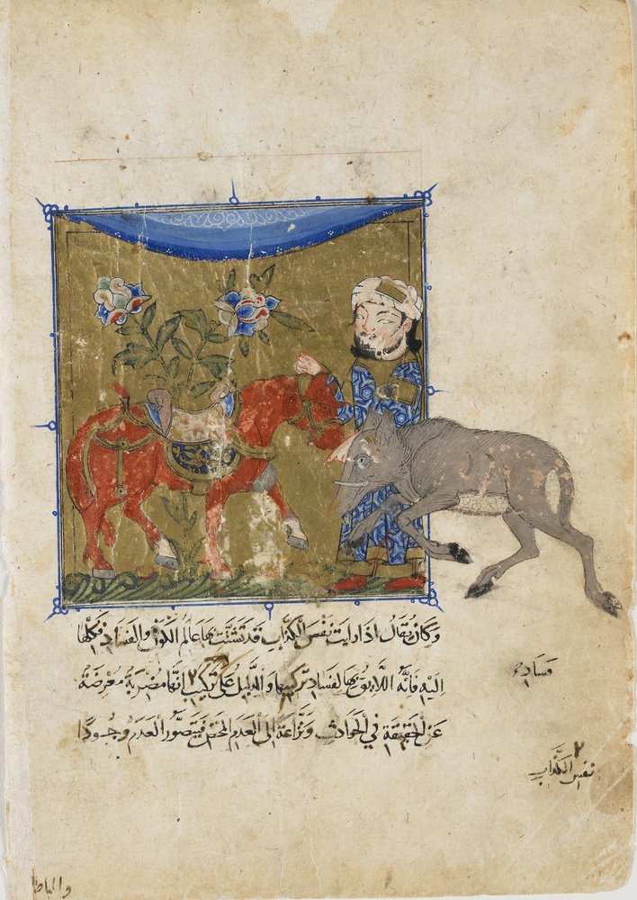 Der Eber und das Pferd, Folio aus einem Sulwan al-Muta von Ibn Zafar ...