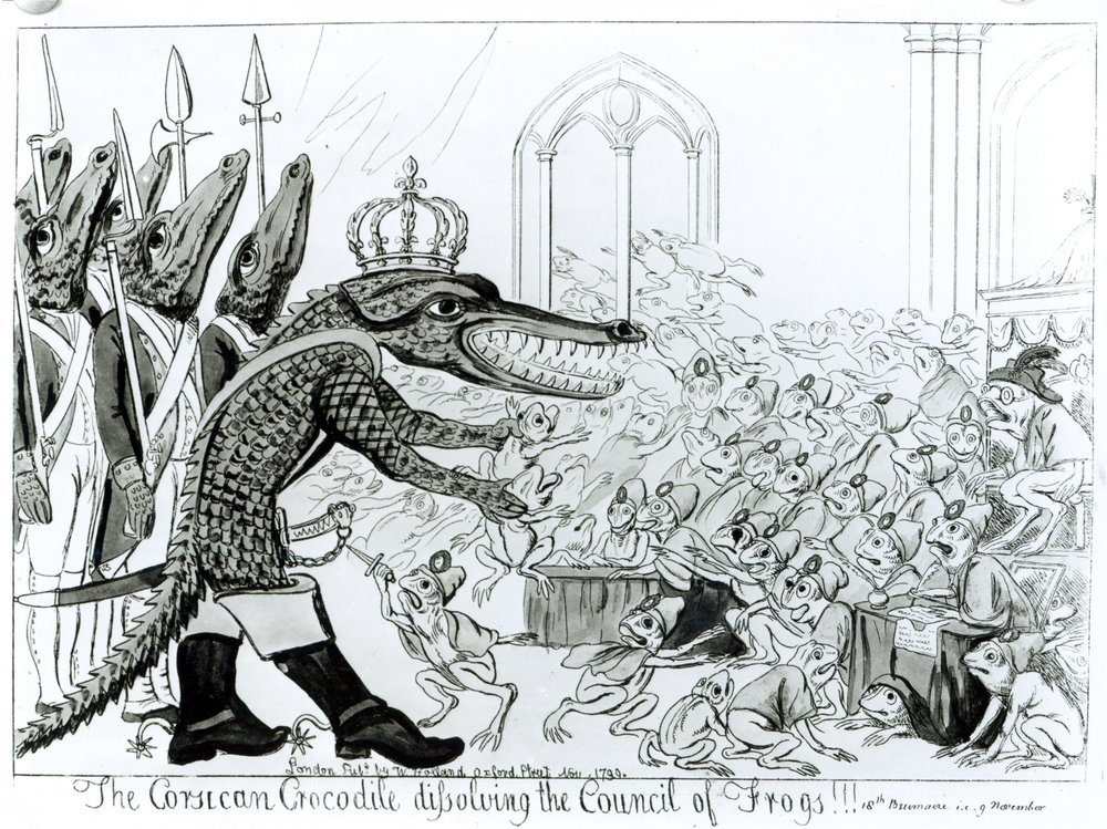 Das korsische Krokodil löst den Rat der Frösche auf, 9. November 1799 von English School
