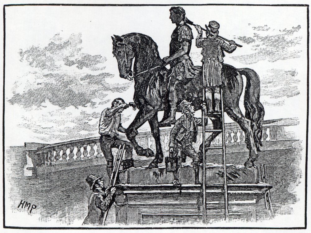 Die Statue Wilhelms III. wird schwarz angestrichen, Dublin, 1821 von English School