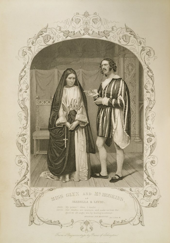 Miss Glyn als Isabella und Mr. Hoskins als Lucio, Akt I Szene 4, in Maß für Maß, von William Shakespeare (1564-1616) nach einem Daguerreotyp von Paine of Islington von English School