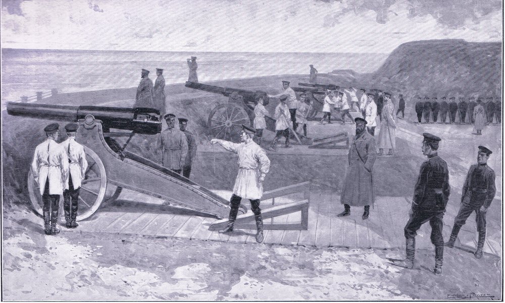 Die Belagerung von Port Arthur. In einem der Häfen, die den russischen Hafen bewachen, Illustration aus Cassells Geschichte des Russisch-Japanischen Krieges Band 1, ca. 1900 von Ernest Prater