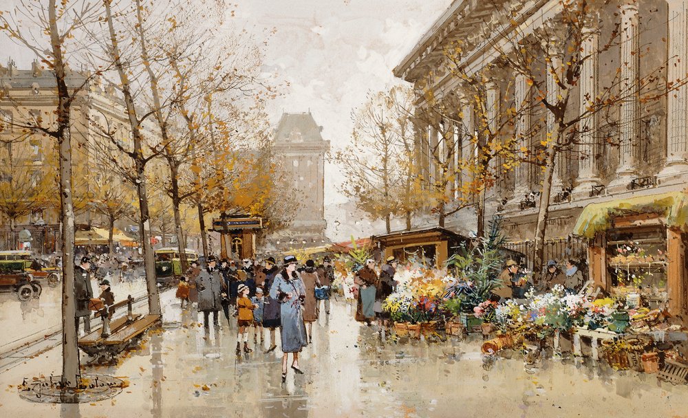 Pariser Straße im Herbst von Eugene Galien-Laloue