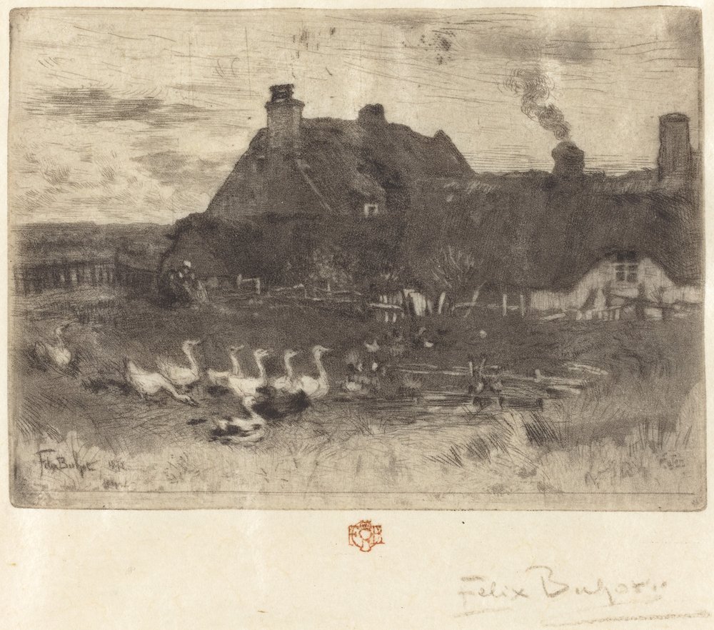 Die kleinen Strohhütten (kleine Platte) von Felix Hilaire Buhot