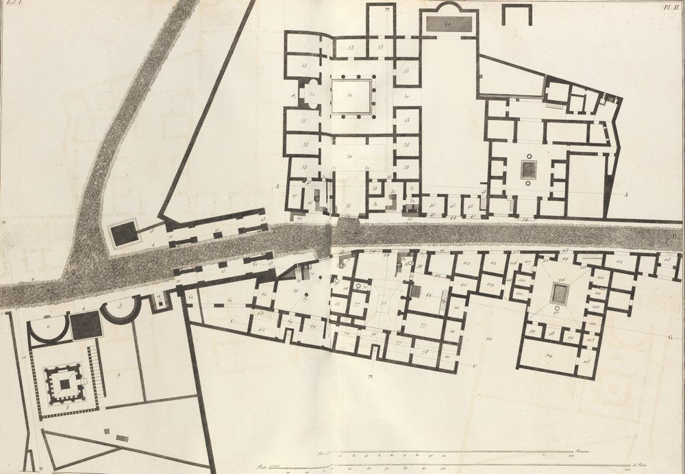 Großer Plan des Eingangs der Stadt Pompeji und ihrer umliegenden Gebäude, 1804 von Francesco Piranesi