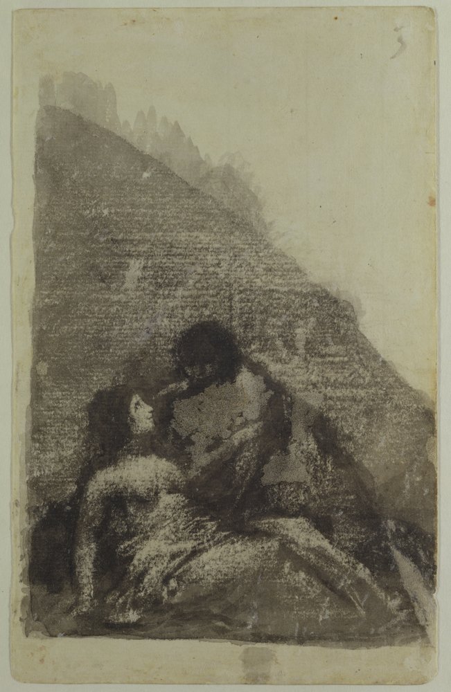 Liebende, die zusammen im Dunkeln liegen (schwarze Tinte und Waschung auf Papier) von Francisco de Goya