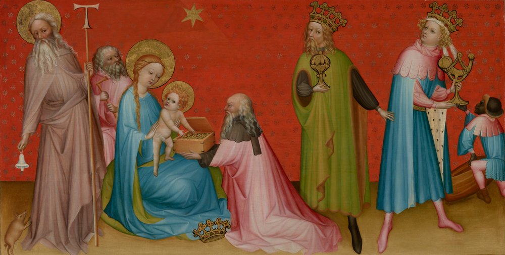 Die Anbetung der Heiligen Drei Könige mit dem Heiligen Antonius Abt, ca. 1400 von Franco-Flemish School