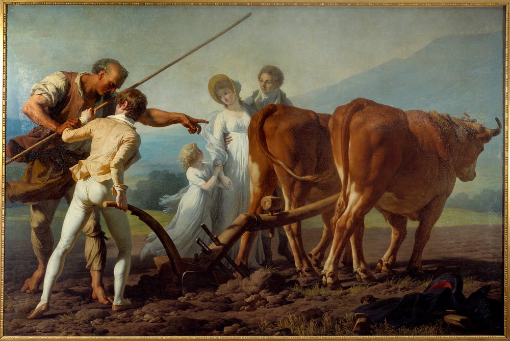 Die Pflugstunde. Gemälde von Francois Andre Vincent (1746-1816) 19. Jahrhundert von François-André Vincent