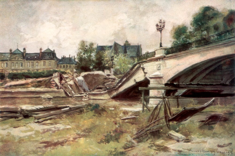 Die Brücke an der Aisne, Frankreich, 1915, 1926 von Francois Flameng