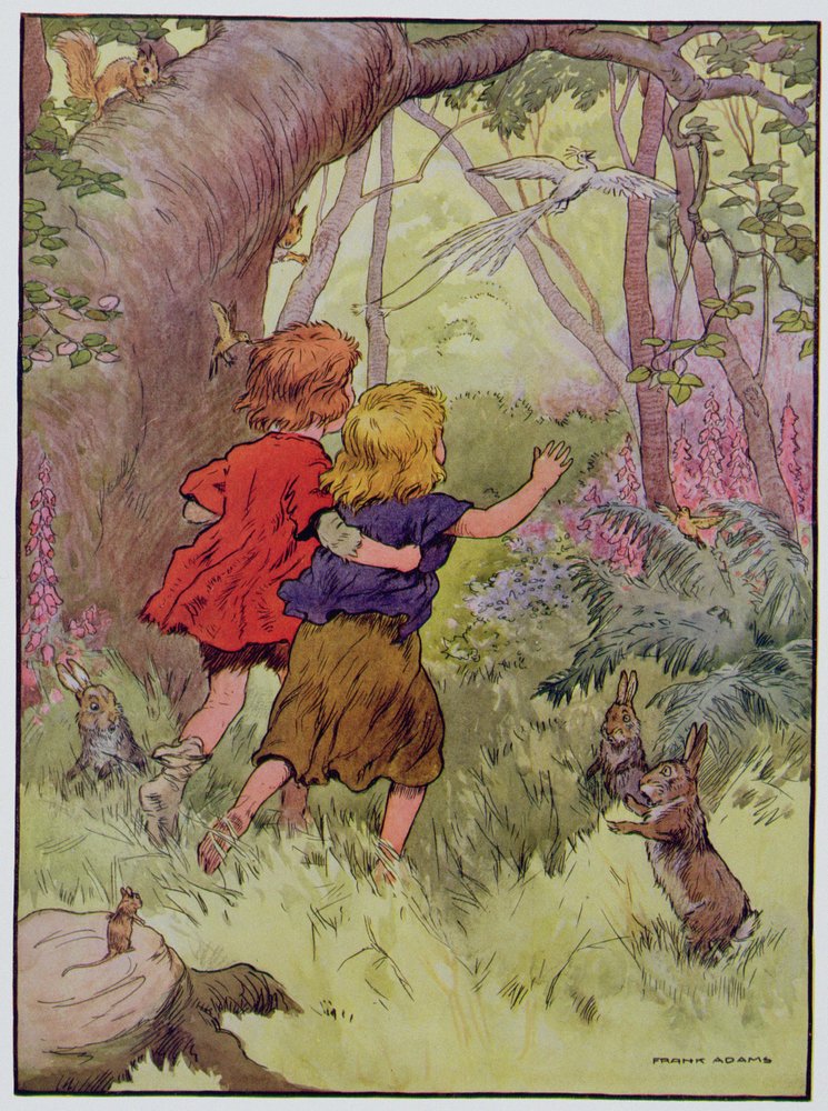 Hänsel und Gretel, Illustration aus „The Beautiful Book of Nursery Rhymes, Stories and Pictures“, veröffentlicht bei Blackie & Son von Frank Adams
