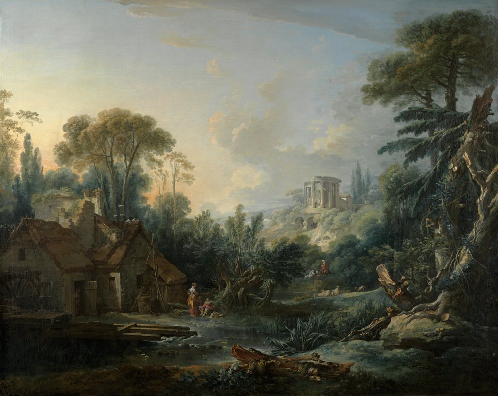 Landschaft mit Wassermühle von François Boucher