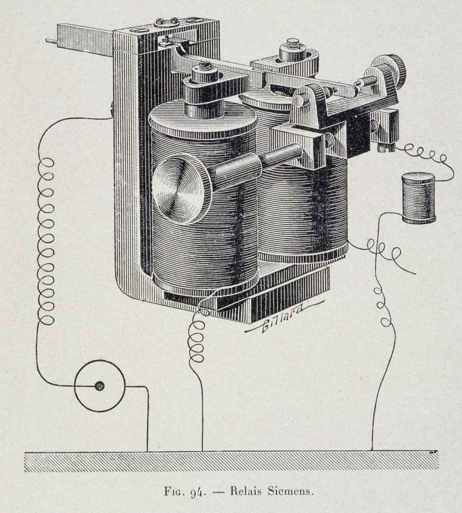 Ein Siemens-Relais - in „Durch die Elektrizität“ von G. Davy von French School