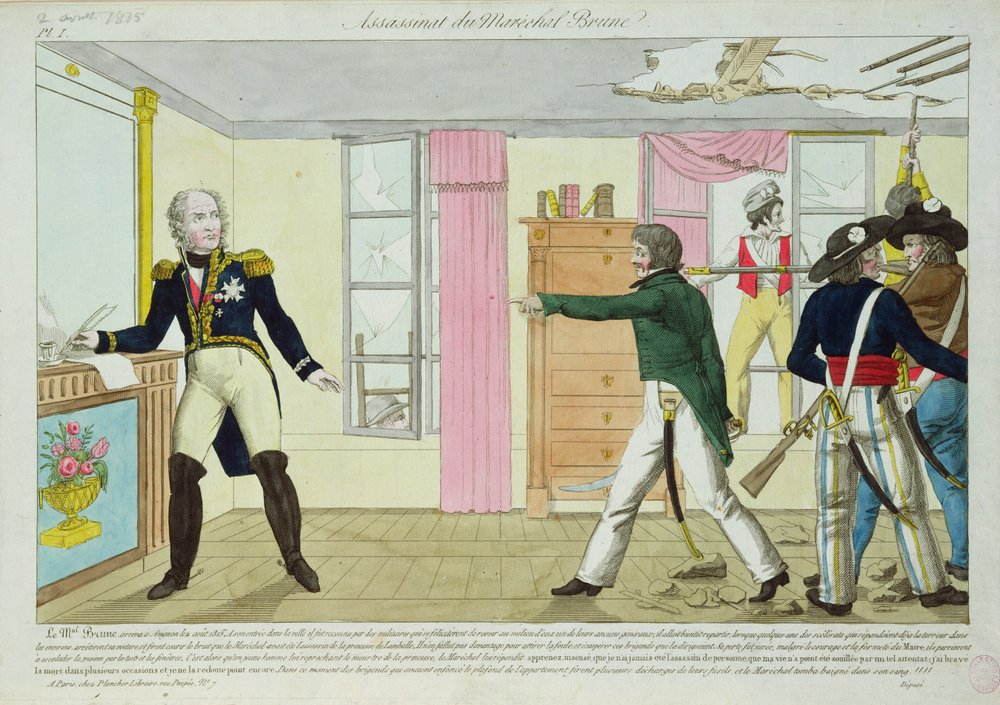 Ermordung von Marschall Brune in Avignon, 2. August 1815, 1815 von French School