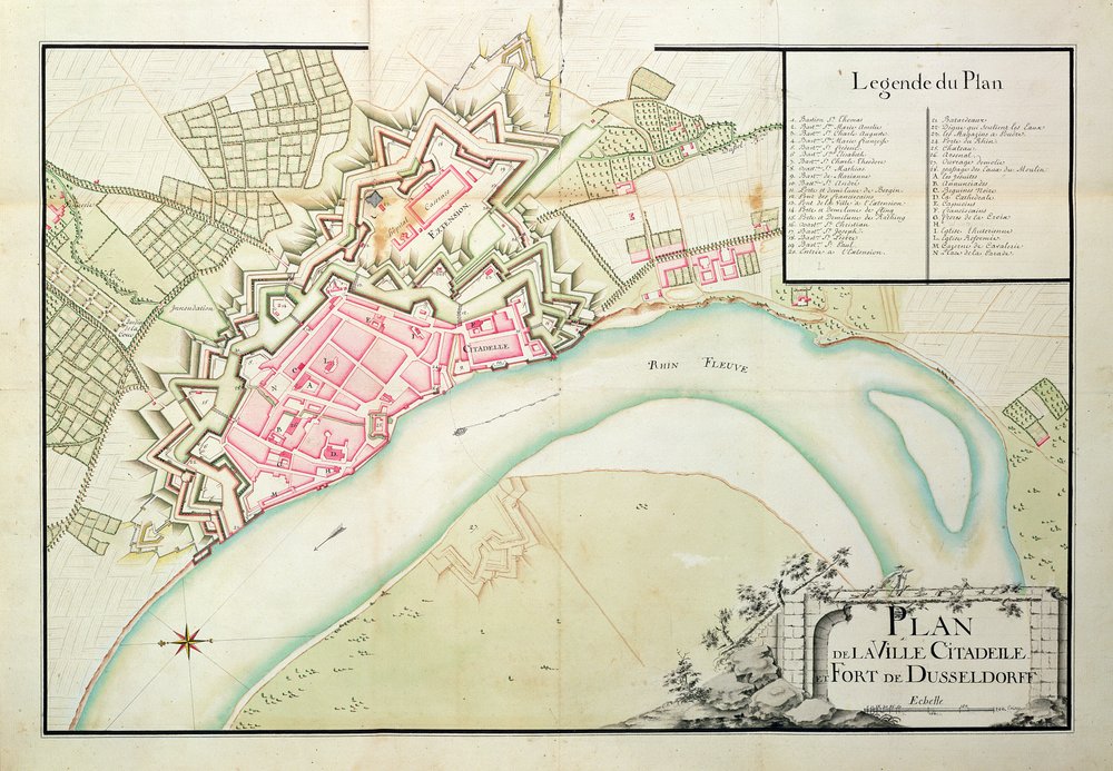 Karte von Düsseldorf (Feder & Tinte auf Papier) von French School