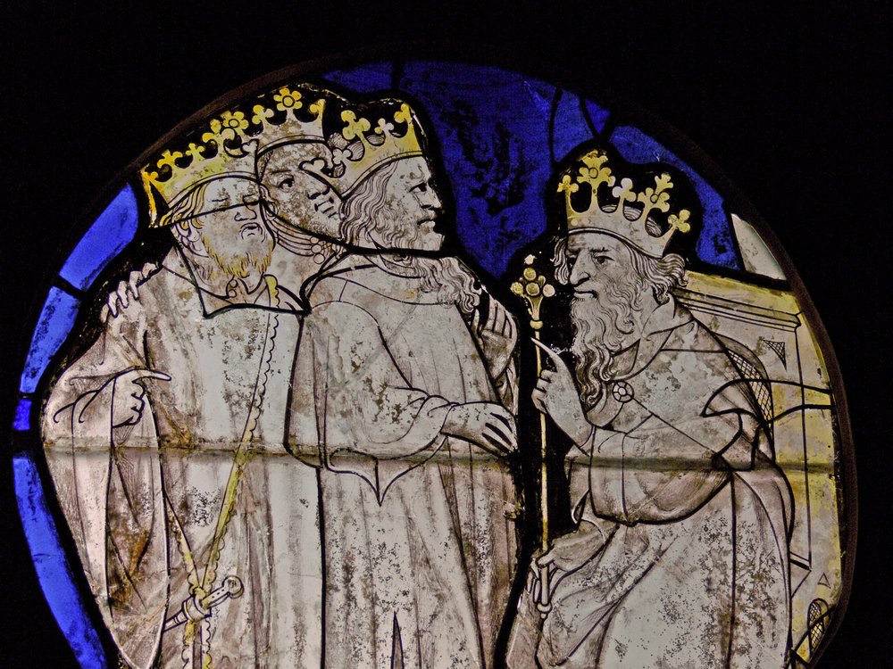 Fenster w72 Darstellung der Heiligen Drei Könige vor Herodes - Panel aus den Niederlanden? von French School