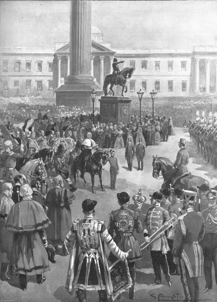 Das Ende des Krimkriegs: Die Verkündung des Friedens am Charing Cross, April 1856, 1901 von Gennaro Amato