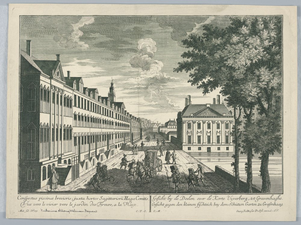 Guckkasten, Blick auf den Teich in der Nähe des Schießgartens in Den Haag von Georg Balthasar Probst