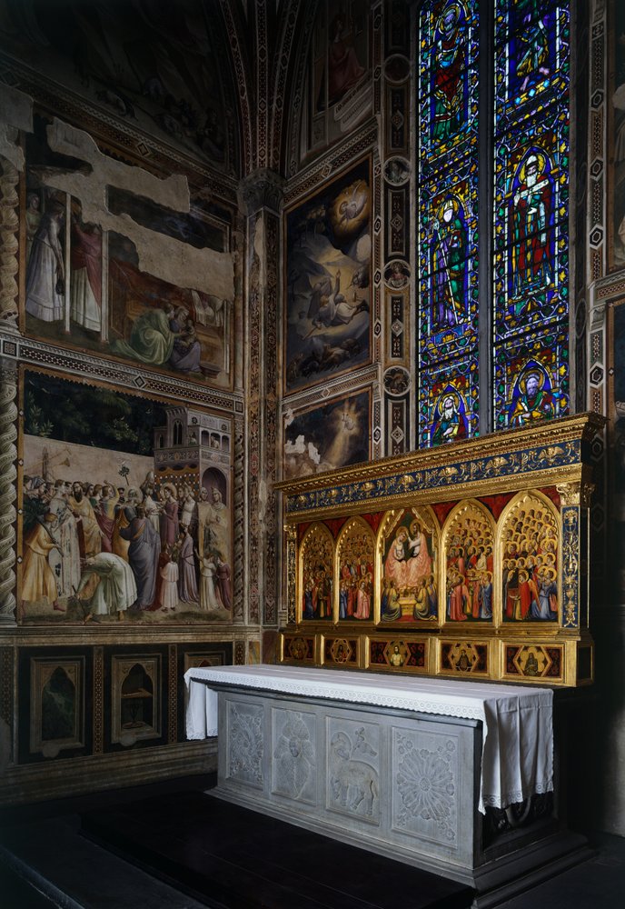Baroncelli-Kapelle, Baroncelli-Polyptychon über dem Altar, ca. 1328 von Giotto (c.1266-1337)
