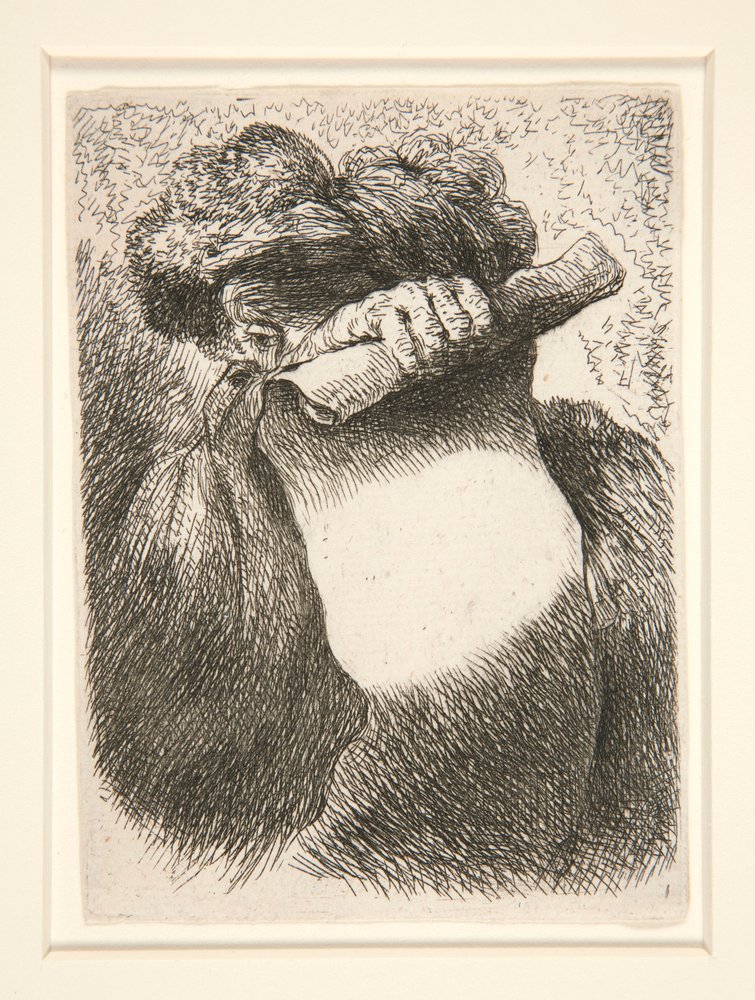 Figur, die eine große Banderole hält, aus der Serie Kleine Studien von Köpfen von Giovanni Benedetto Castiglione