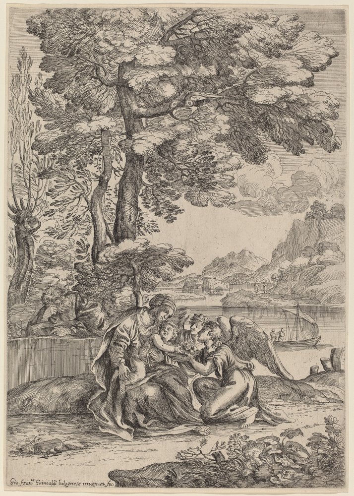 Die Rast auf der Flucht nach Ägypten von Giovanni Francesco Grimaldi